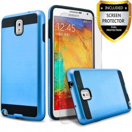 Samsung Galaxy Note 3 Case, 2-Piece Style Hybrid Shockproof Hard Case Cover with [Premium Screen Protector] Hybird Shockproof And Circlemalls Stylus Pen (Blue)